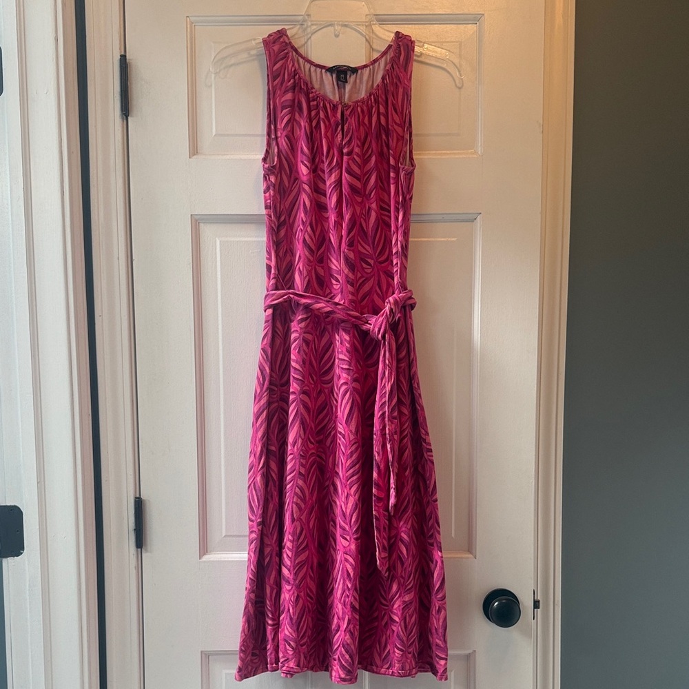 Lands' End Vibrant Pink Leaf Print Midi Dress